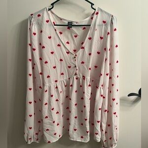 Heart Print V-Neck Blouse